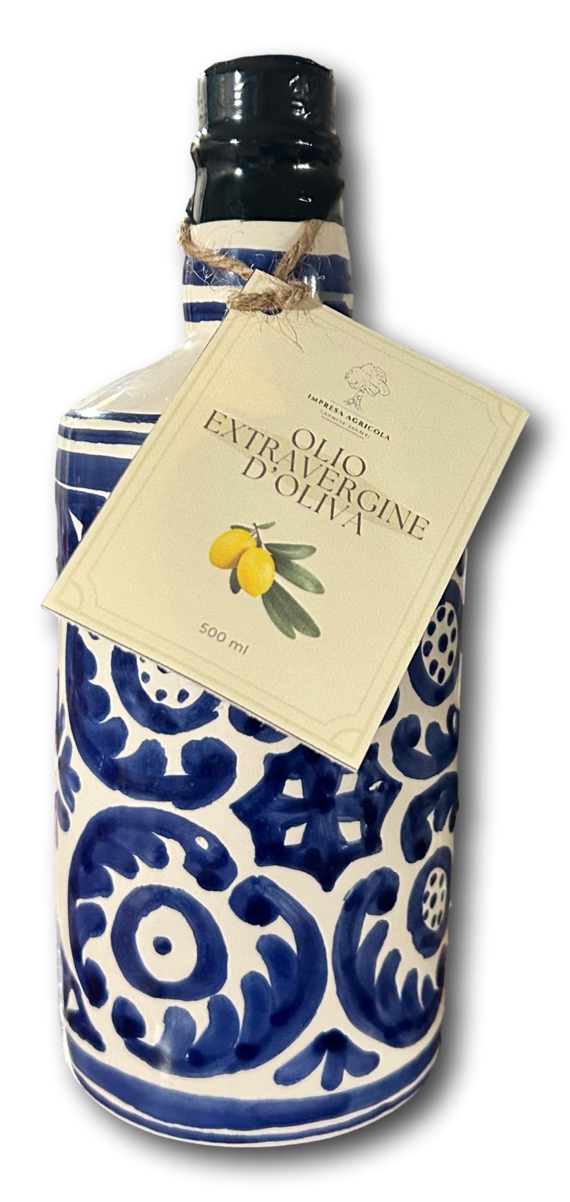 Olio Extravergine di Oliva - Bottiglia in ceramica di Sciacca dipinta a mano - 500 ml