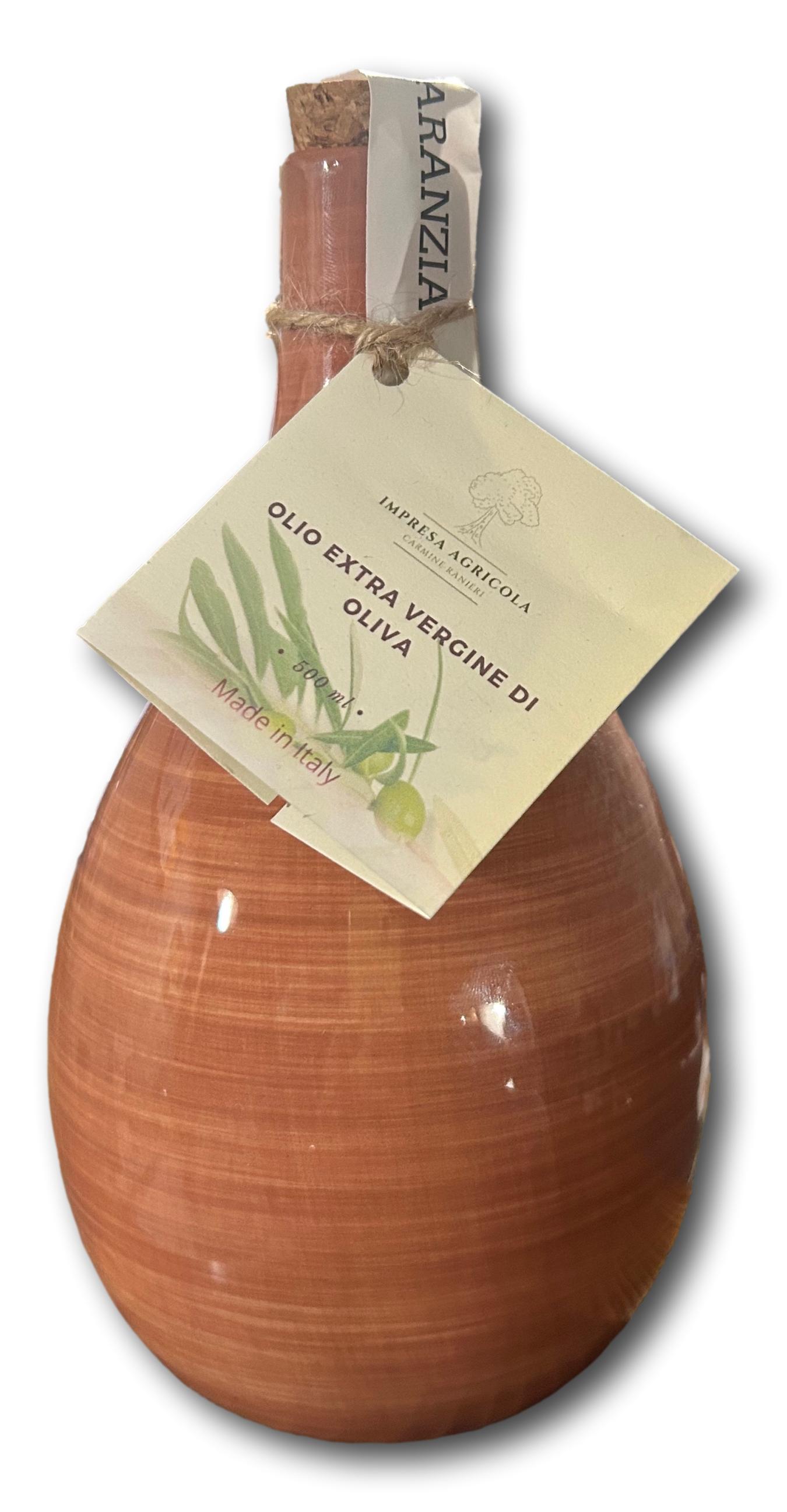 Olio Extravergine di Oliva - Bottiglia in ceramica dipinta a mano con tappo dosatore - 500 ml